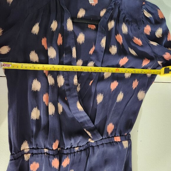Parker Dress Womens Small Navy Blue Long Sleeve Polka Dot Wrap Dress Button Cuff - Picture 11 of 12
